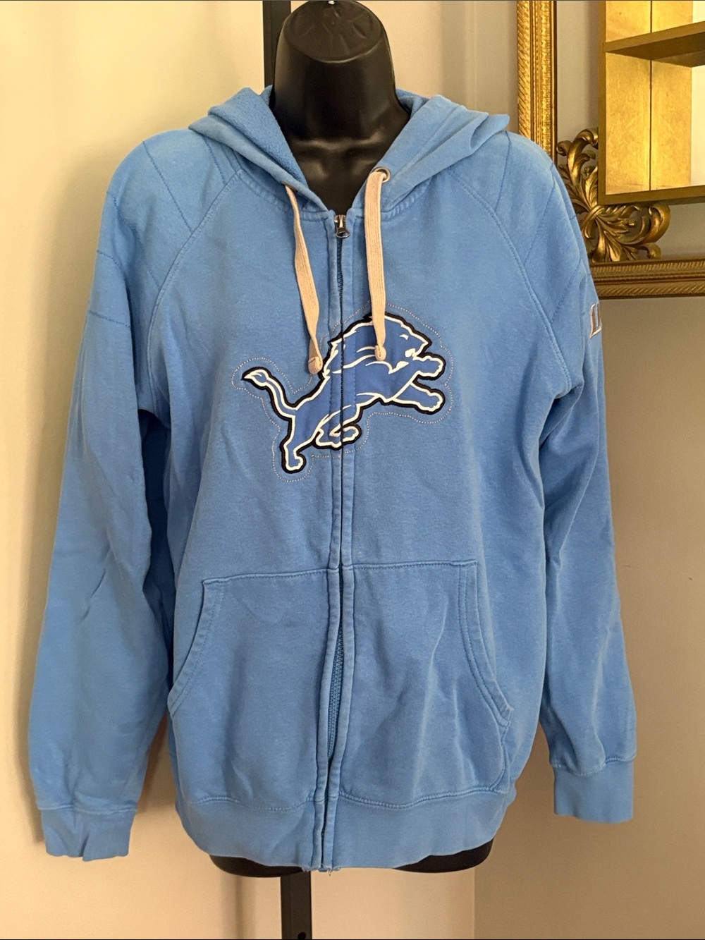 NFL Detroit Lions Majestic Medium Light Blue Zip Up Hoodie Sweatshirt